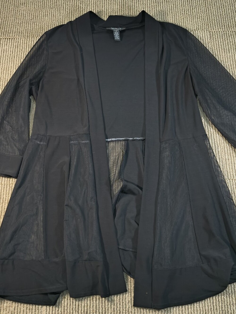 R&M Richards Sheer Cardigan Sweater Size 12 Elegant Black Open Jacket Topper